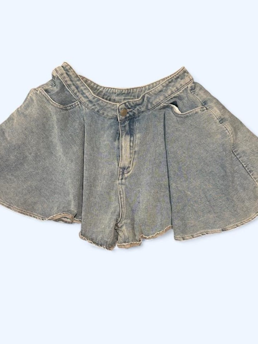Cider Light Blue Denim Flare Shorts